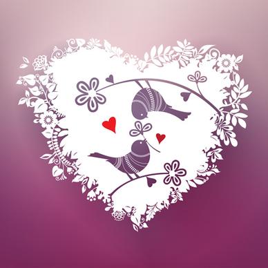 romantic birds with floral hearts vector