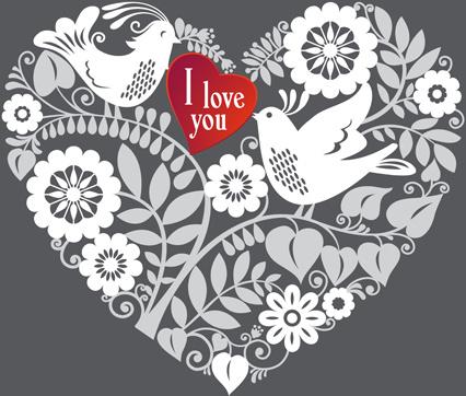 romantic birds with floral hearts vector