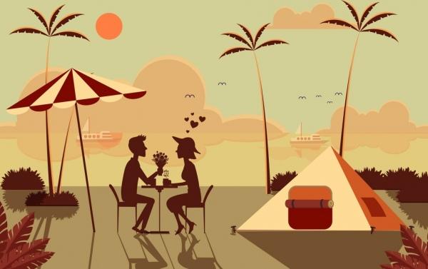 romantic date background love couple beach icon silhouette decor