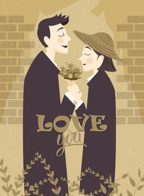 romantic drawing classical design love couple icon