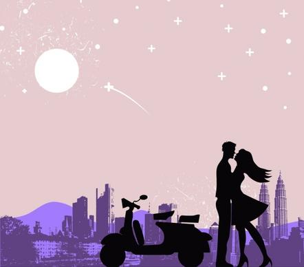 romantic drawing couple kissing moonlight icons silhouette decor