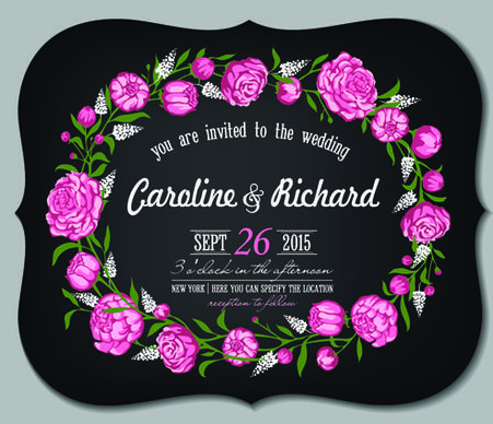 romantic flowers wedding invitations vector set