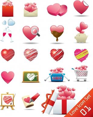 love icons colored modern hearts shapes decor