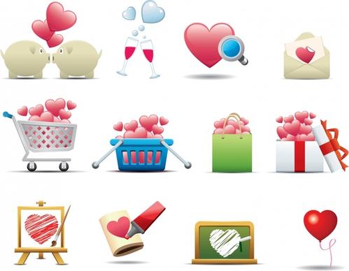 valentine icons heart shaped symbols sketch
