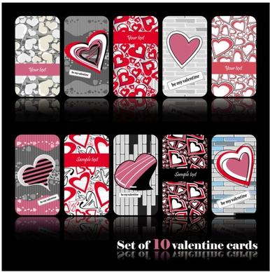 romantic heartshaped pattern cards vector