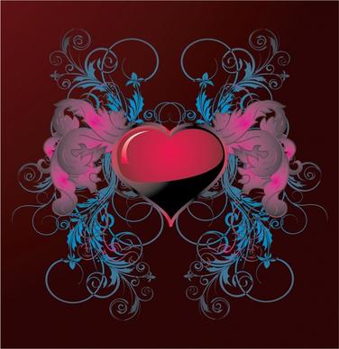 valentine background elegant heart floral curves symmetric design