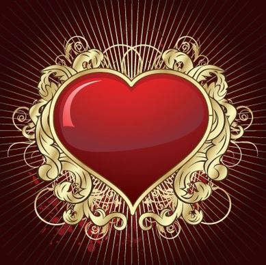 love background template shiny red heart golden leaves