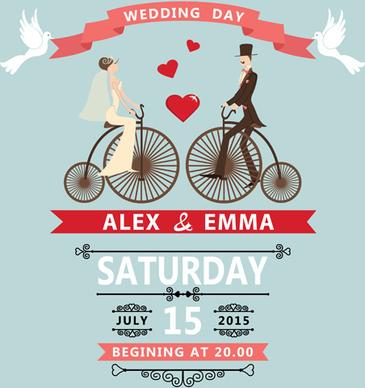 romantic wedding cards retro style vector