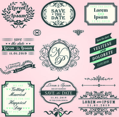 romantic wedding labels design vector