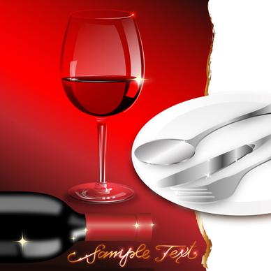 romantic wine and tableware vector background