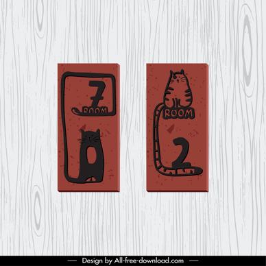 room number design elements handdrawn classic cat
