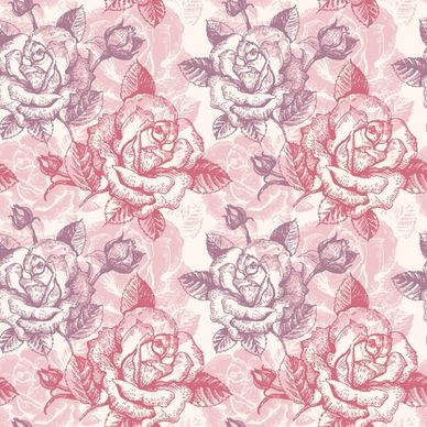 roses pattern template retro handdrawn sketch