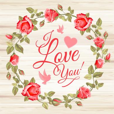 rose frame with wedding cards vector