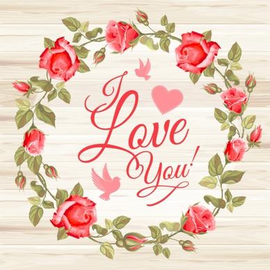rose garland with wooden background vector