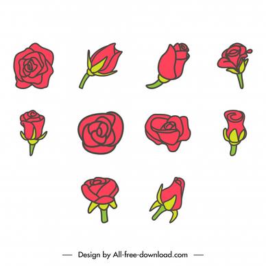 rose icon sets elegant flat classical handdrawn outline 
