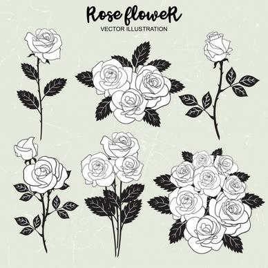rose icons collection black white outline