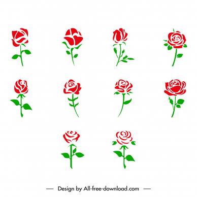 rose icons sets elegant classical handdrawn outline 