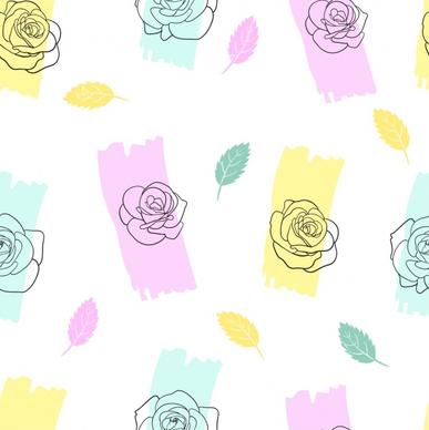 roses leaves background colorful handdrawn sketch