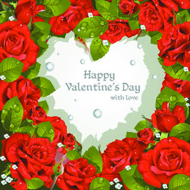 roses with valentine day cards vector graphics