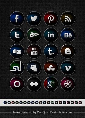 round black social network icon set