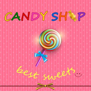 round candy with stick card on pink background