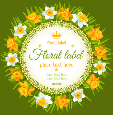 round label with beautiful flower background vector