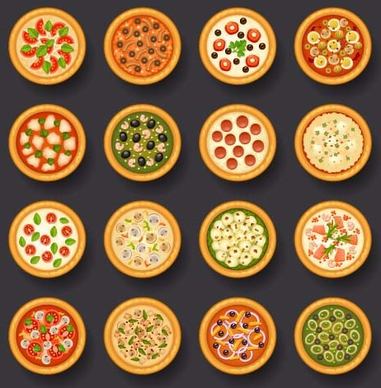 round pizza vector icons