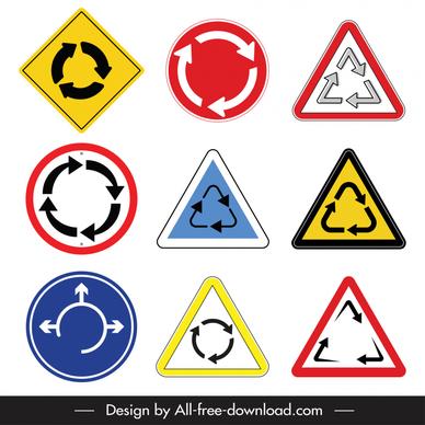 roundabout sign board templates flat geometric shapes arrows decor