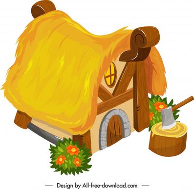 rural house icon straw roof decor classical design