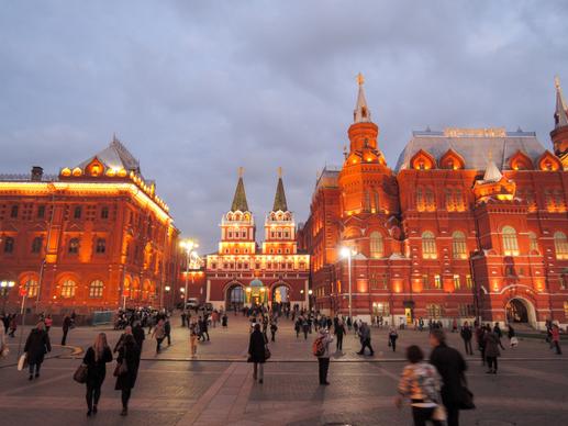 russia scenery crowded square evening time