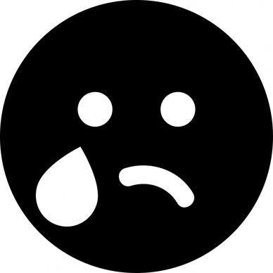 sad tear emoticon flat contrast black white circle face tears outline