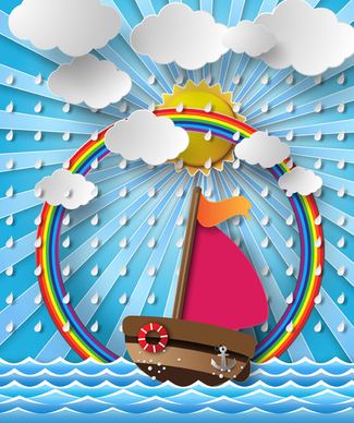 sailing boat with marine cartoon vectors