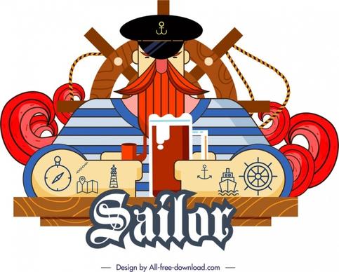sailor icon classical colored flat design