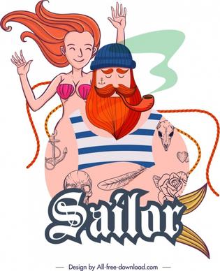 sailor icon man bikini woman decor cartoon characters