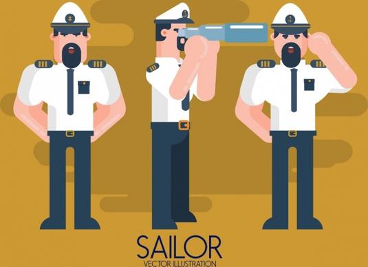 sailor icons standing gestures colored cartoon character
