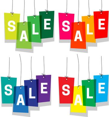 sale design with sets of colorful stickers