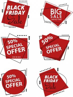 sale labels collection red geometric texts decoration