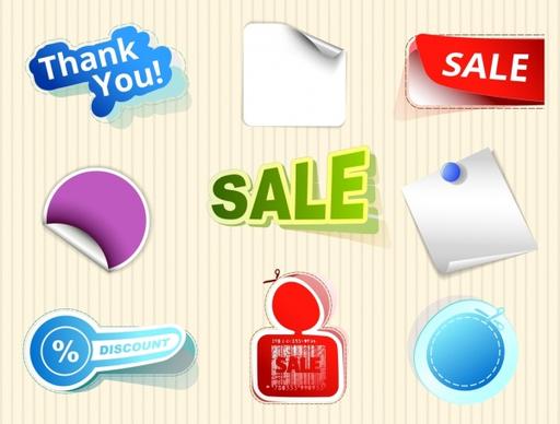 sale sticker collection various 3d colored shapes isolation