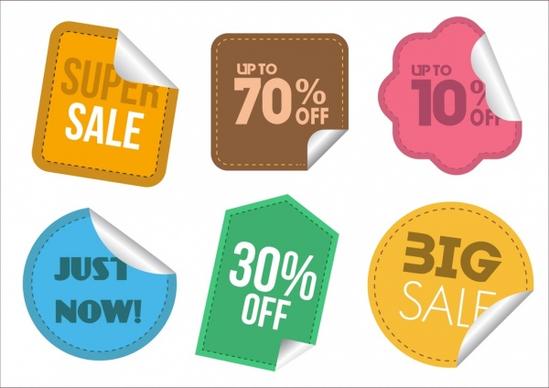 sale stickers collection various colored shapes isolation
