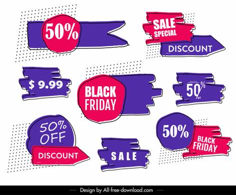 sale tag labels templates colored flat handdrawn shapes