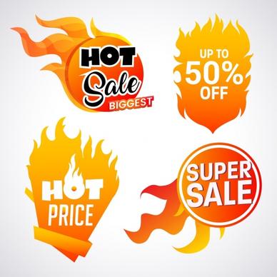 sale tags collection red flame icons various shapes