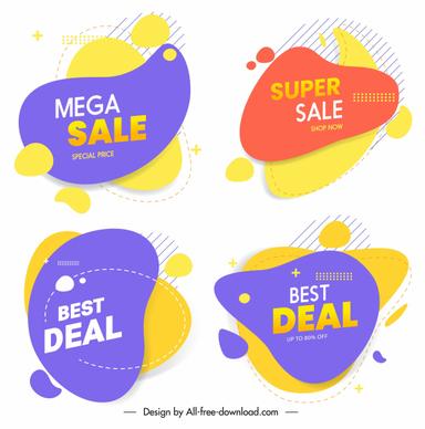 sale tags templates colorful flat deformed shapes