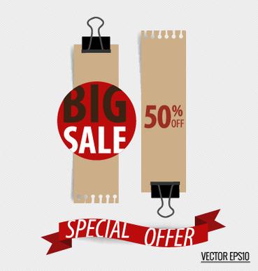sale tags with paper ribbon banner vector