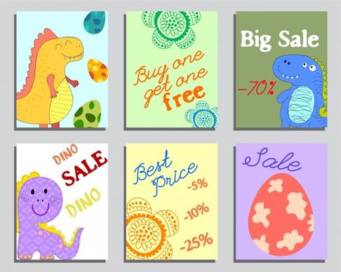sales banner templates dinosaur egg flowers icons decor