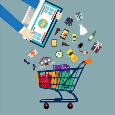 sales concepts design goods icons elements and carts