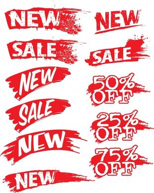sales sign templates grunge texts design red white ornament
