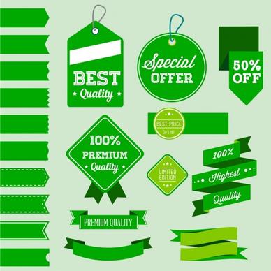 sales promotion tags collection various green shapes isolation