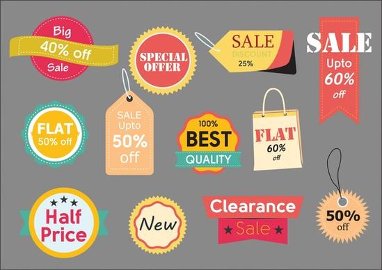 sales tags isolated with various colored shapes