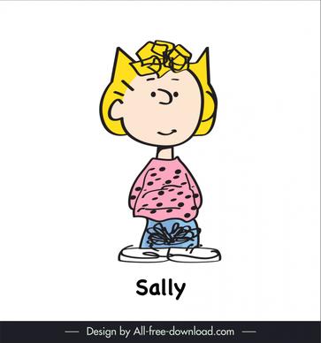 sally of peanut snoopy icon handdrawn cartoon outline standing girl sketch