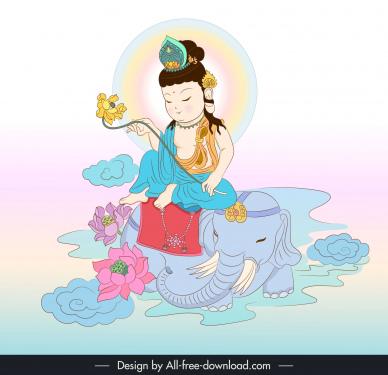 samantabhadra bodhisattva design elements handdrawn cartoon